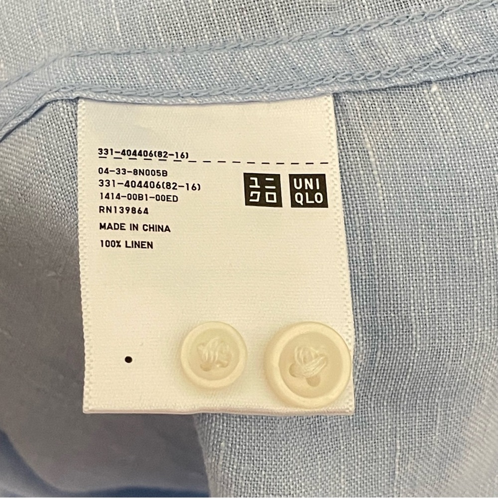 Uniqlo Linen Shirt Classic Fit Light Blue Shirt, Size XL - Picture 7 of 9